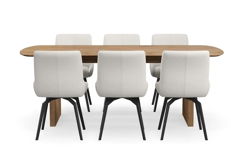 Richeto Matgrupp 210 cm med 6 Mora Snurrstolar - Naturlig finish/Ljusbeige - Möbler - Bord & matgrupper - Matgrupper