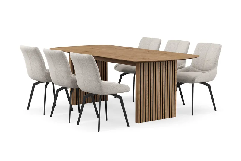 Richeto Matgrupp 210 cm med 6 Mora Snurrstolar - Naturlig finish/Mörkbeige - Möbler - Bord & matgrupper - Matgrupper
