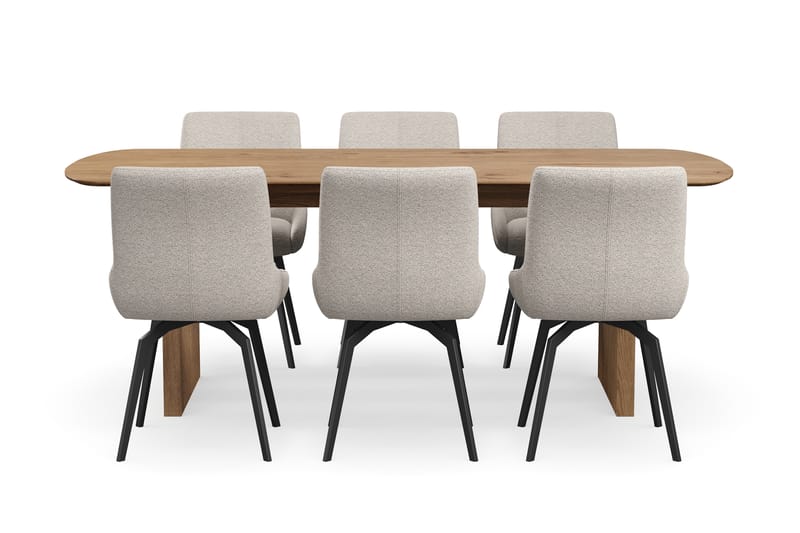 Richeto Matgrupp 210 cm med 6 Mora Snurrstolar - Naturlig finish/Mörkbeige - Möbler - Bord & matgrupper - Matgrupper