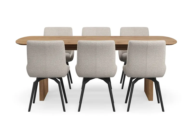 Richeto Matgrupp 210 cm med 6 Mora Snurrstolar - Naturlig finish/Mörkbeige - Möbler - Bord & matgrupper - Matgrupper