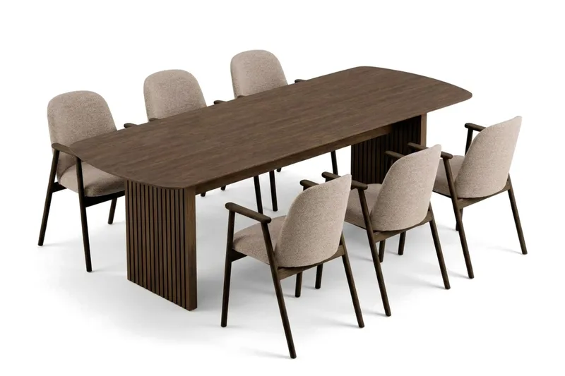 Richeto Matgrupp 210 cm med 6 Reciclar Matstolar - Rökt ek - Möbler - Bord & matgrupper - Matgrupper