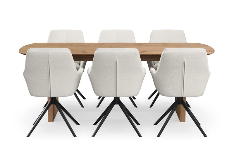 Richeto Matgrupp 210 cm med 6 Torsby Snurrstolar - Naturlig finish/Ljusbeige - Möbler - Bord & matgrupper - Matgrupper