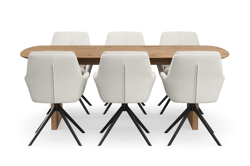 Richeto Matgrupp 210 cm med 6 Torsby Snurrstolar - Naturlig finish/Ljusbeige - Möbler - Bord & matgrupper - Matgrupper