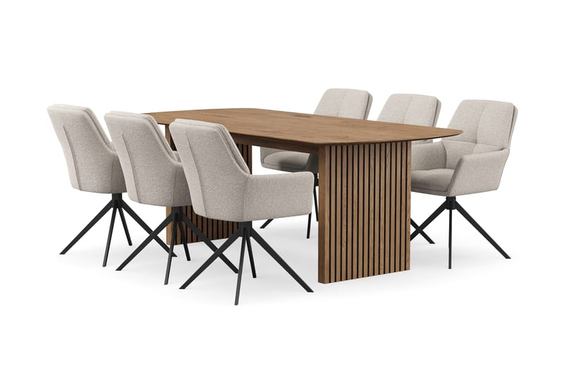 Richeto Matgrupp 210 cm med 6 Torsby Snurrstolar - Naturlig finish/Mörkbeige - Möbler - Bord & matgrupper - Matgrupper