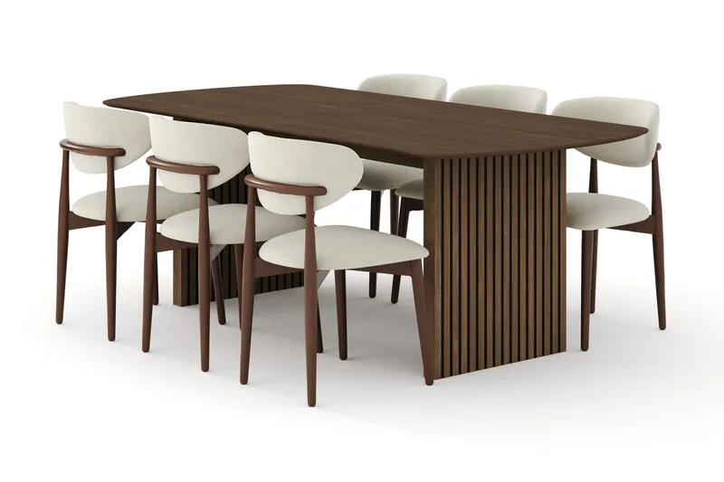 Richeto Matgrupp 210 cm Rökt ek med 6 Molly Matstolar - Rökt ek/Beige - Möbler - Bord & matgrupper - Matgrupper