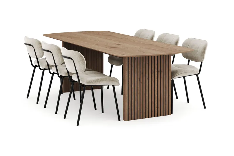 Richeto Matgrupp 240 cm med 6 Cyana Matstolar, Naturlig finish