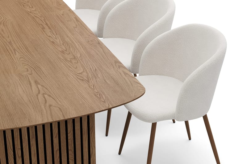 Richeto Matgrupp 240 cm med 6 Greya Matstolar med Armstöd - Rökt Ek/Vit Bouclé - Möbler - Bord & matgrupper - Matgrupper