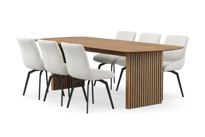 Richeto Matgrupp 240 cm med 6 Mora Snurrstolar - Naturlig finish/Ljusbeige - Möbler - Bord & matgrupper - Matgrupper
