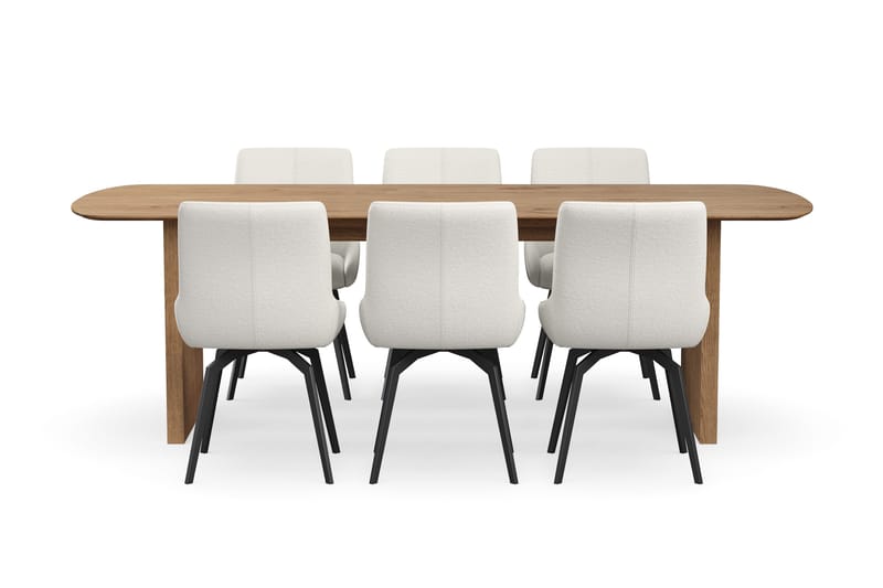 Richeto Matgrupp 240 cm med 6 Mora Snurrstolar - Naturlig finish/Ljusbeige - Möbler - Bord & matgrupper - Matgrupper