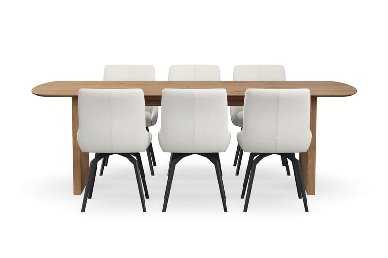 Richeto Matgrupp 240 cm med 6 Mora Snurrstolar - Naturlig finish/Ljusbeige - Möbler - Bord & matgrupper - Matgrupper
