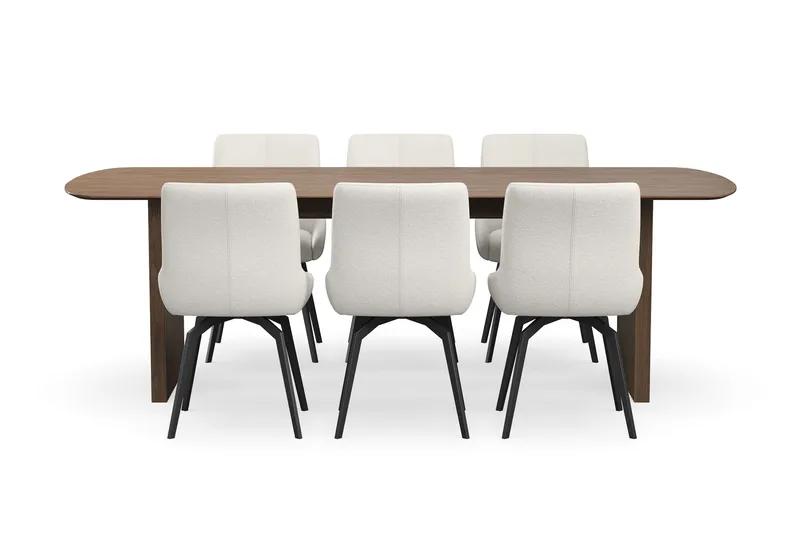 Richeto Matgrupp 240 cm med 6 Mora Snurrstolar - Rökt ek/Ljusbeige - Möbler - Bord & matgrupper - Matgrupper