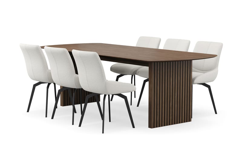 Richeto Matgrupp 240 cm med 6 Mora Snurrstolar - Rökt ek/Ljusbeige - Möbler - Bord & matgrupper - Matgrupper