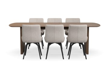 Richeto Matgrupp 240 cm med 6 Mora Snurrstolar - Rökt ek/Mörkbeige - Möbler - Bord & matgrupper - Matgrupper