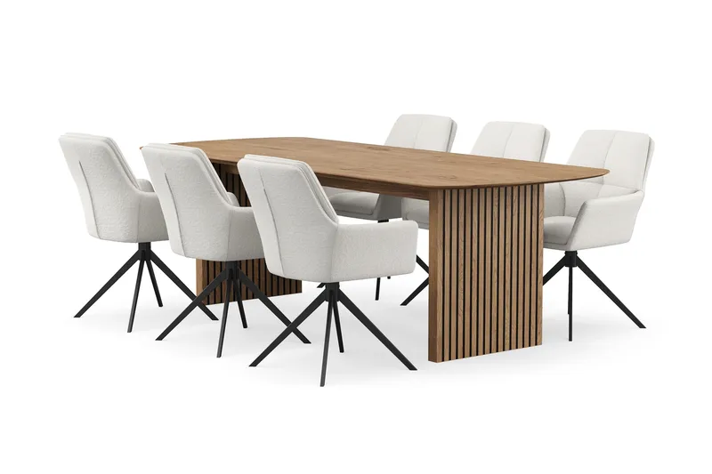 Richeto Matgrupp 240 cm med 6 Torsby Snurrstolar - Naturlig finish/Ljusbeige - Möbler - Bord & matgrupper - Matgrupper