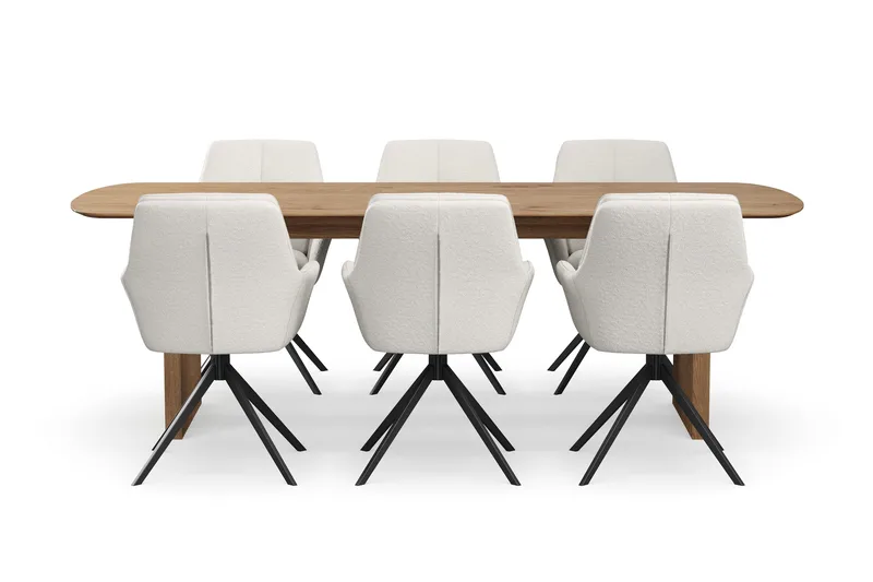 Richeto Matgrupp 240 cm med 6 Torsby Snurrstolar - Naturlig finish/Ljusbeige - Möbler - Bord & matgrupper - Matgrupper