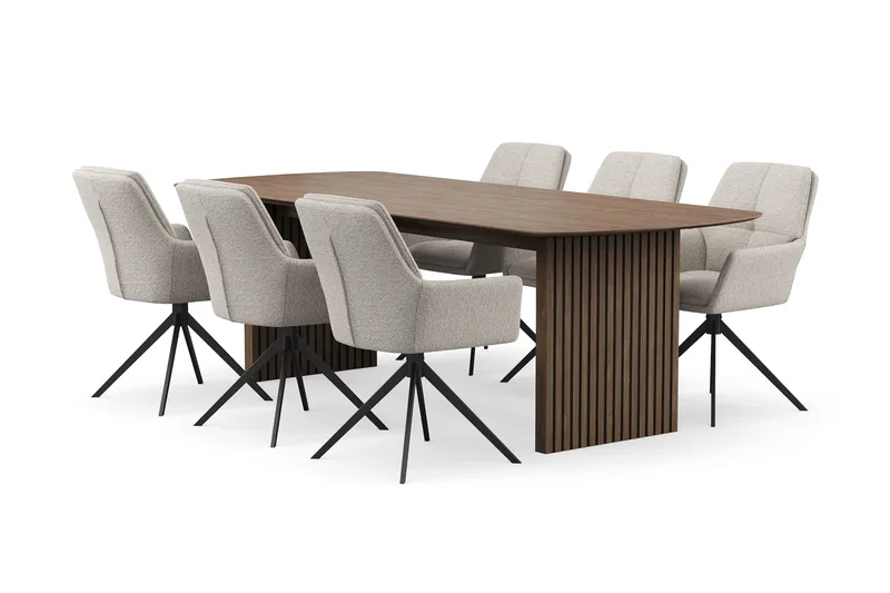 Richeto Matgrupp 240 cm med 6 Torsby Snurrstolar - Rökt ek/Mörkbeige - Möbler - Bord & matgrupper - Matgrupper