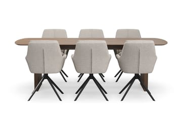Richeto Matgrupp 240 cm med 6 Torsby Snurrstolar - Rökt ek/Mörkbeige - Möbler - Bord & matgrupper - Matgrupper