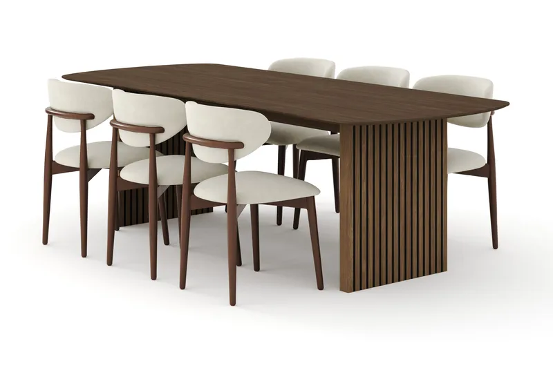 Richeto Matgrupp 240 cm Rökt ek med 6 Molly Matstolar - Rökt ek/Beige - Möbler - Bord & matgrupper - Matgrupper