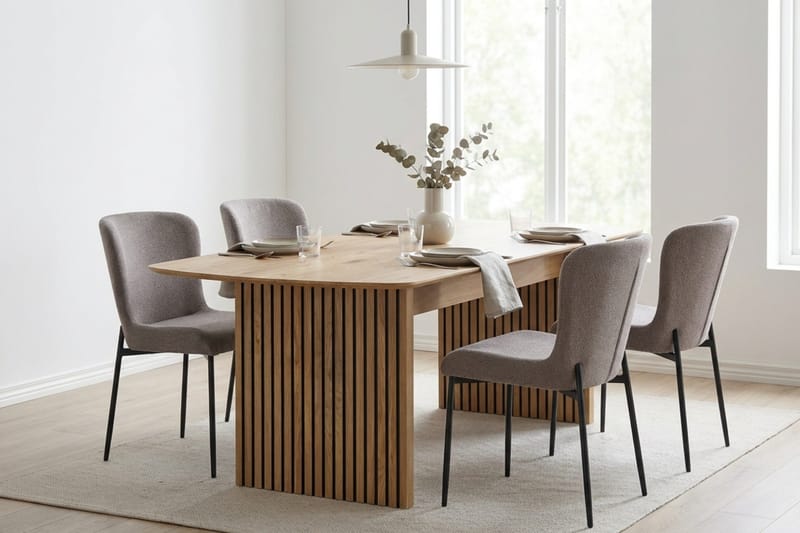 Richeto Matgrupp Ek 180 cm med 4 Elsie Matstolar - Ek/Grå - Möbler - Bord & matgrupper - Matgrupper