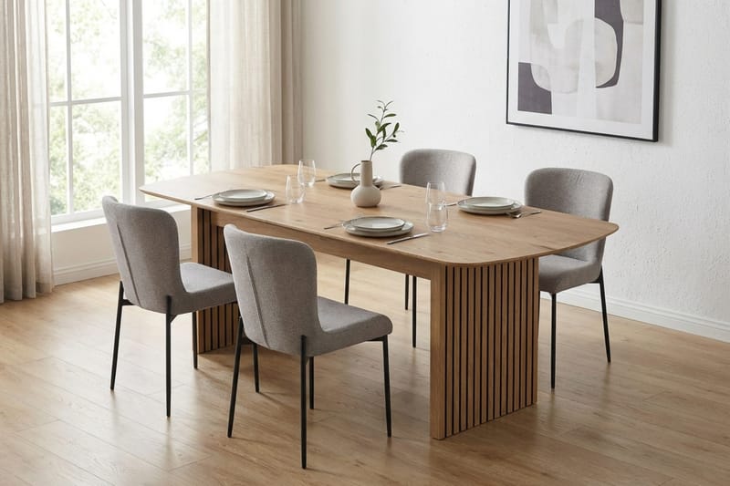 Richeto Matgrupp Ek 180 cm med 6 Elsie Matstolar - Ek/Ljusgrå - Möbler - Bord & matgrupper - Matgrupper