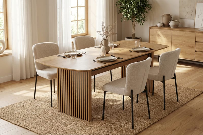 Richeto Matgrupp Ek 180 cm med 6 Elsie Matstolar - Ek/Vit - Möbler - Bord & matgrupper - Matgrupper