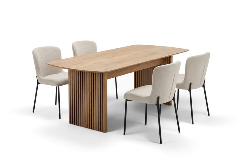 Richeto Matgrupp Ek 180 cm med 6 Elsie Matstolar - Ek/Vit - Möbler - Bord & matgrupper - Matgrupper