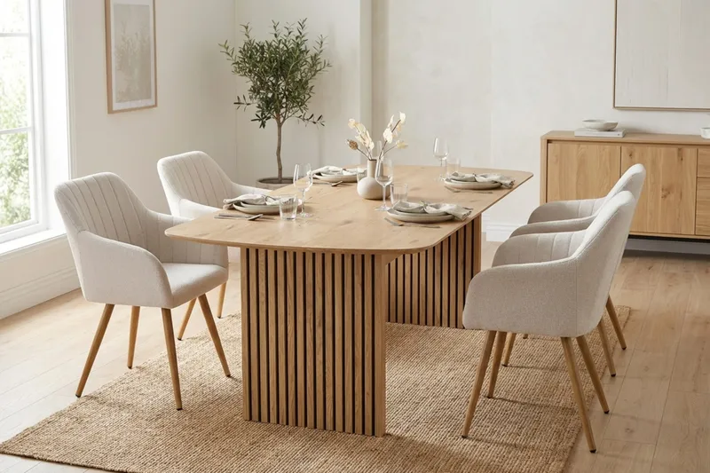 Richeto Matgrupp Ek 180 cm med 6 Filippa Matstolar - Ek/Vit - Möbler - Bord & matgrupper - Matgrupper