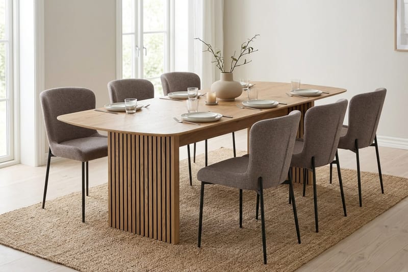 Richeto Matgrupp Ek 210 cm med 6 Elsie Matstolar - Ek/Grå - Möbler - Bord & matgrupper - Matgrupper