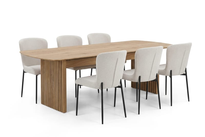 Richeto Matgrupp Ek 210 cm med 6 Elsie Matstolar - Ek/Vit - Möbler - Bord & matgrupper - Matgrupper