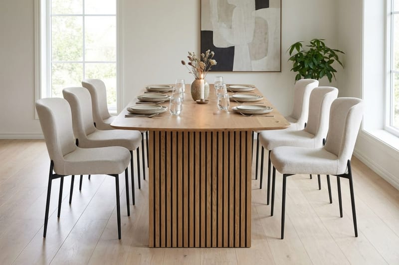 Richeto Matgrupp Ek 210 cm med 6 Elsie Matstolar - Ek/Vit - Möbler - Bord & matgrupper - Matgrupper