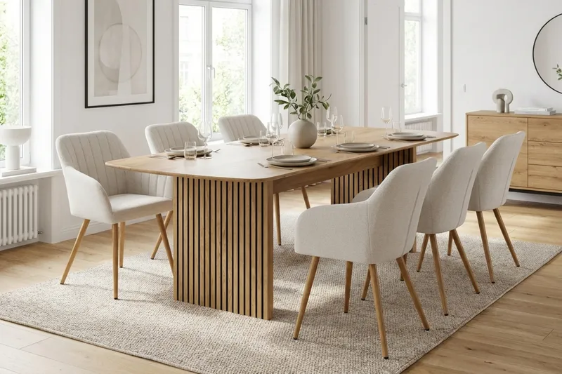 Richeto Matgrupp Ek 210 cm med 6 Filippa Matstolar - Ek/Vit - Möbler - Bord & matgrupper - Matgrupper