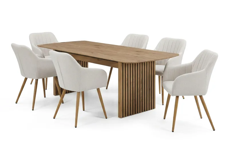 Richeto Matgrupp Ek 210 cm med 6 Filippa Matstolar, Ek/Vit