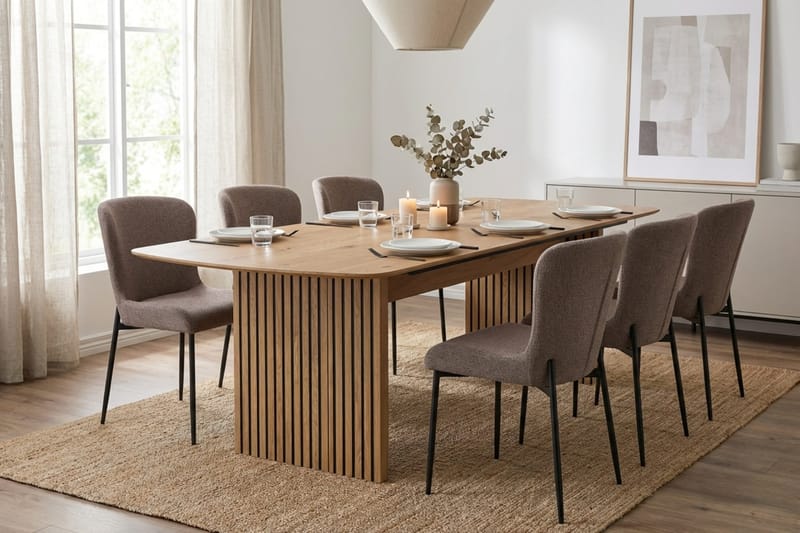 Richeto Matgrupp Ek 240 cm med 6 Elsie Matstolar - Ek/Grå - Möbler - Bord & matgrupper - Matgrupper