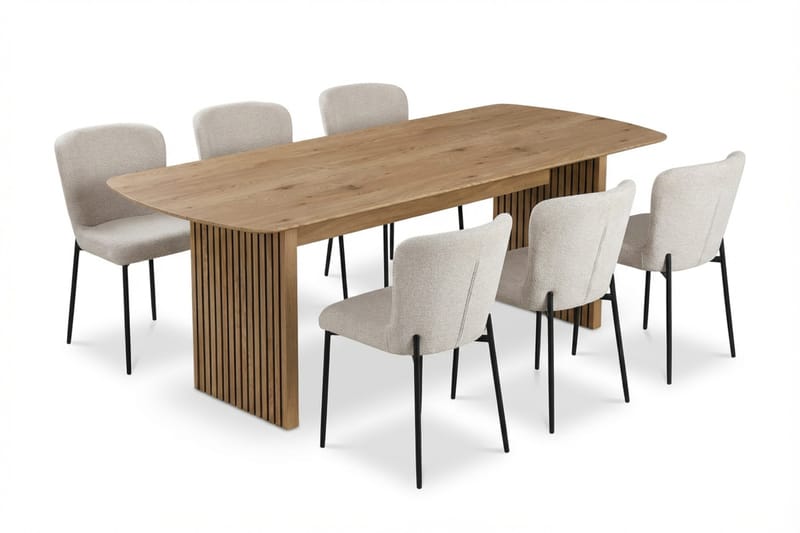 Richeto Matgrupp Ek 240 cm med 6 Elsie Matstolar - Ek/Vit - Möbler - Bord & matgrupper - Matgrupper