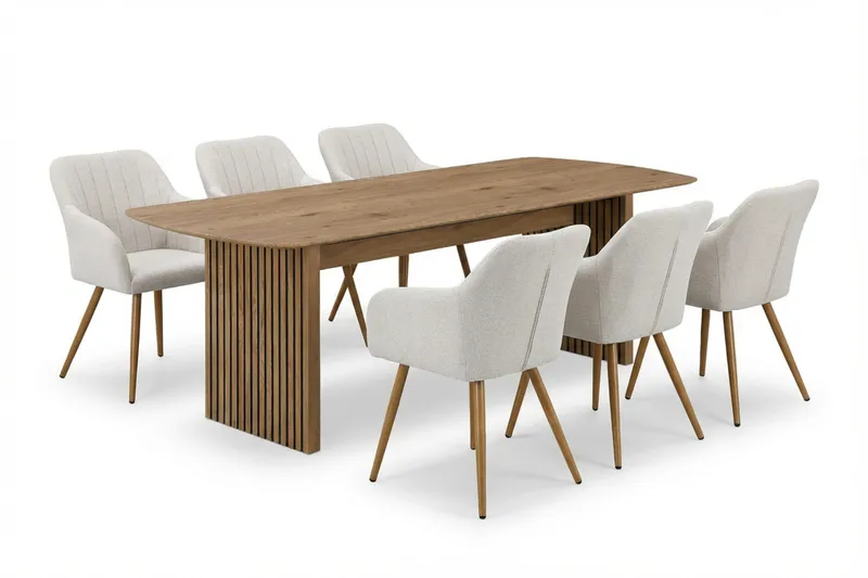 Richeto Matgrupp Ek 240 cm med 6 Filippa Matstolar, Ek/Vit