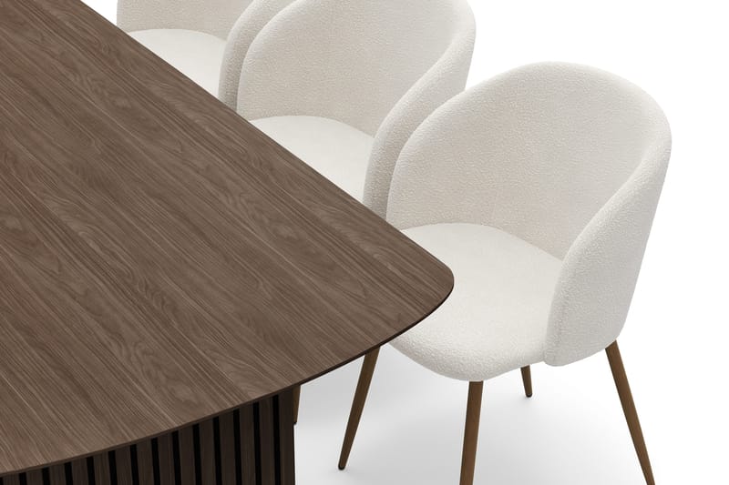 Richeto Matgrupp med 6 Greya Matstolar med Armstöd - Naturlig Finish/Vit Bouclé - Möbler - Bord & matgrupper - Matgrupper