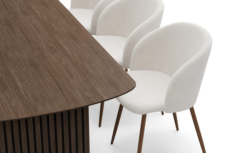 Richeto Matgrupp med 6 Greya Matstolar med Armstöd - Rökt Ek/Vit Bouclé - Möbler - Bord & matgrupper - Matgrupper