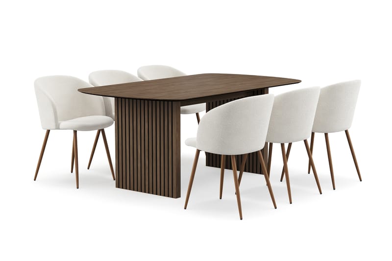 Richeto Matgrupp med 6 Greya Matstolar med Armstöd - Rökt Ek/Vit Bouclé - Möbler - Bord & matgrupper - Matgrupper