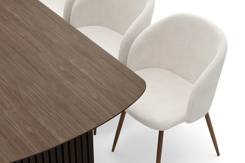 Richeto Matgrupp med 6 Greya Matstolar med Armstöd - Rökt Ek/Vit Bouclé - Möbler - Bord & matgrupper - Matgrupper