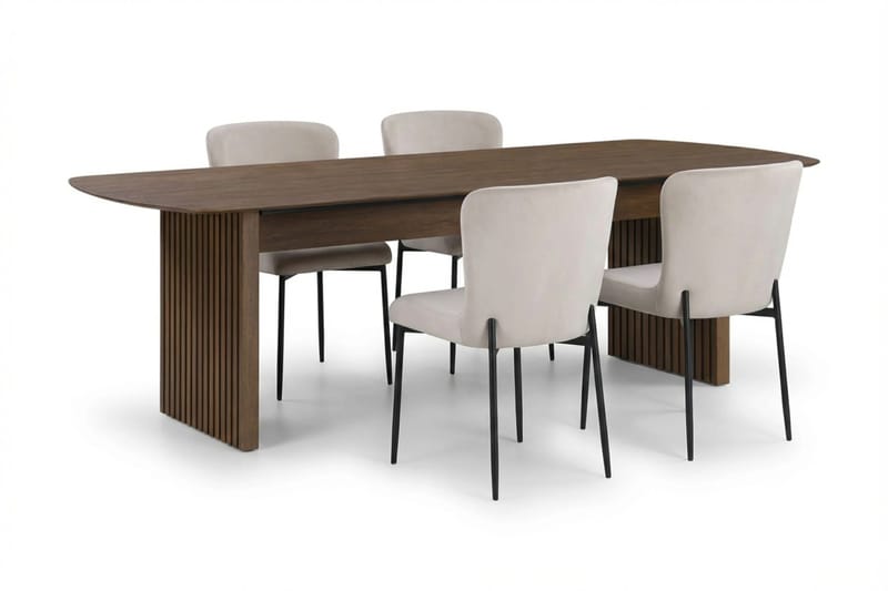 Richeto Matgrupp Rökt Ek 180 cm med 4 Elsie Matstolar - Rökt ek/Beige - Möbler - Bord & matgrupper - Matgrupper