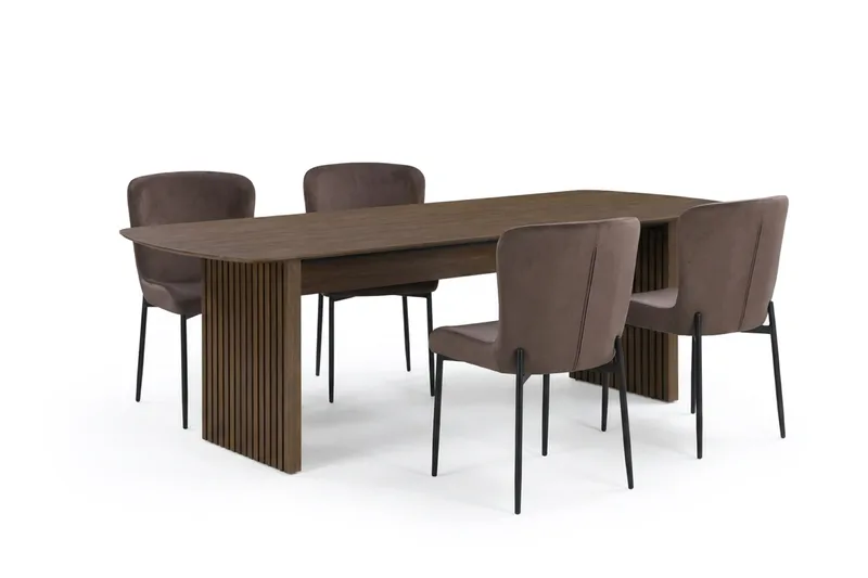 Richeto Matgrupp Rökt Ek 180 cm med 4 Elsie Matstolar, Rökt ek/Brun