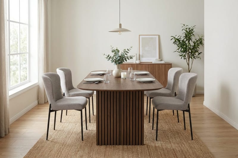 Richeto Matgrupp Rökt Ek 180 cm med 4 Elsie Matstolar - Rökt ek/Ljusgrå - Möbler - Bord & matgrupper - Matgrupper