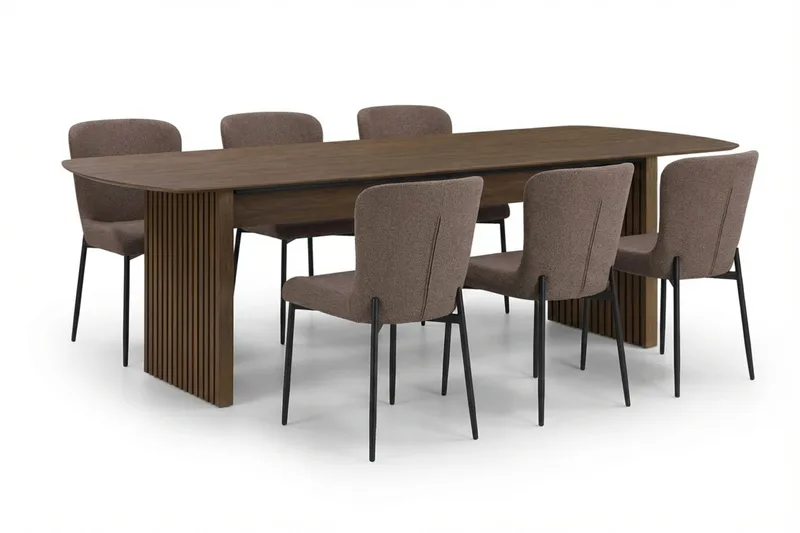 Richeto Matgrupp Rökt Ek 210 cm med 6 Elsie Matstolar - Rökt ek/Grå - Möbler - Bord & matgrupper - Matgrupper