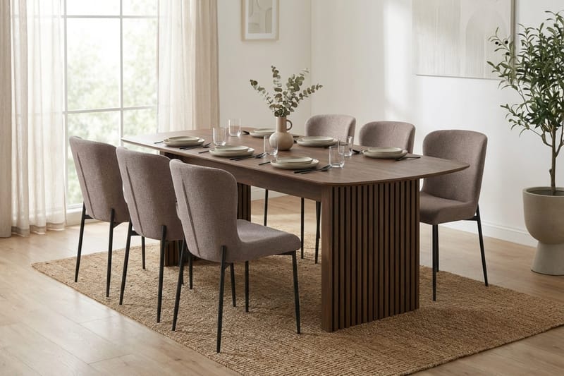 Richeto Matgrupp Rökt Ek 210 cm med 6 Elsie Matstolar - Rökt ek/Grå - Möbler - Bord & matgrupper - Matgrupper