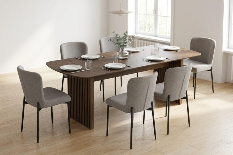 Richeto Matgrupp Rökt Ek 210 cm med 6 Elsie Matstolar - Rökt ek/Ljusgrå - Möbler - Bord & matgrupper - Matgrupper