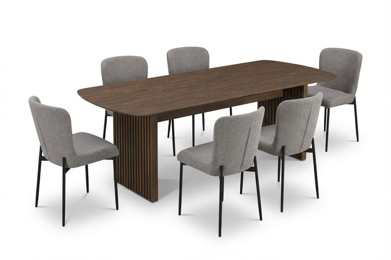 Richeto Matgrupp Rökt Ek 210 cm med 6 Elsie Matstolar - Rökt ek/Ljusgrå - Möbler - Bord & matgrupper - Matgrupper