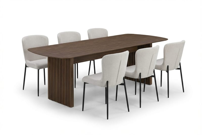 Richeto Matgrupp Rökt Ek 210 cm med 6 Elsie Matstolar - Rökt ek/Vit - Möbler - Bord & matgrupper - Matgrupper