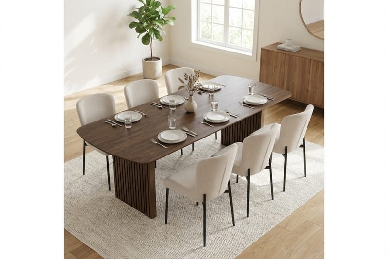 Richeto Matgrupp Rökt Ek 210 cm med 6 Elsie Matstolar - Rökt ek/Vit - Möbler - Bord & matgrupper - Matgrupper