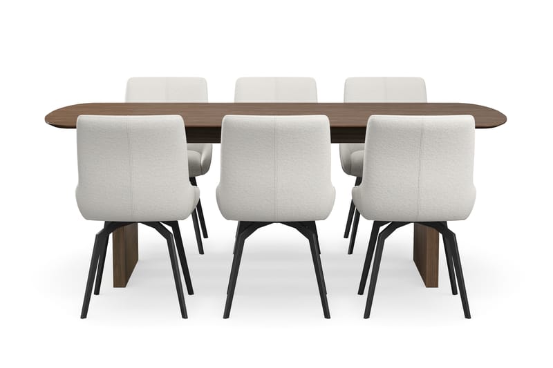 Richeto Matgrupp Rökt Ek 210 cm med 6 Mora Snurrstolar - Rökt ek/Ljusbeige - Möbler - Bord & matgrupper - Matgrupper