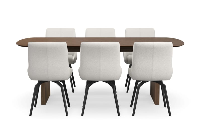 Richeto Matgrupp Rökt Ek 210 cm med 6 Mora Snurrstolar - Rökt ek/Ljusbeige - Möbler - Bord & matgrupper - Matgrupper